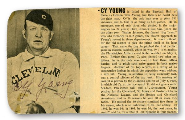 CY YOUNG SIGNED NEWSPAPER CUT