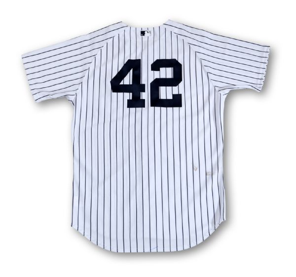 8/11/13 MARIANO RIVERA CAREER WIN #79 GAME WORN AND INSCRIBED NEW YORK YANKEES HOME JERSEY (MLB AUTH., STEINER LOA)