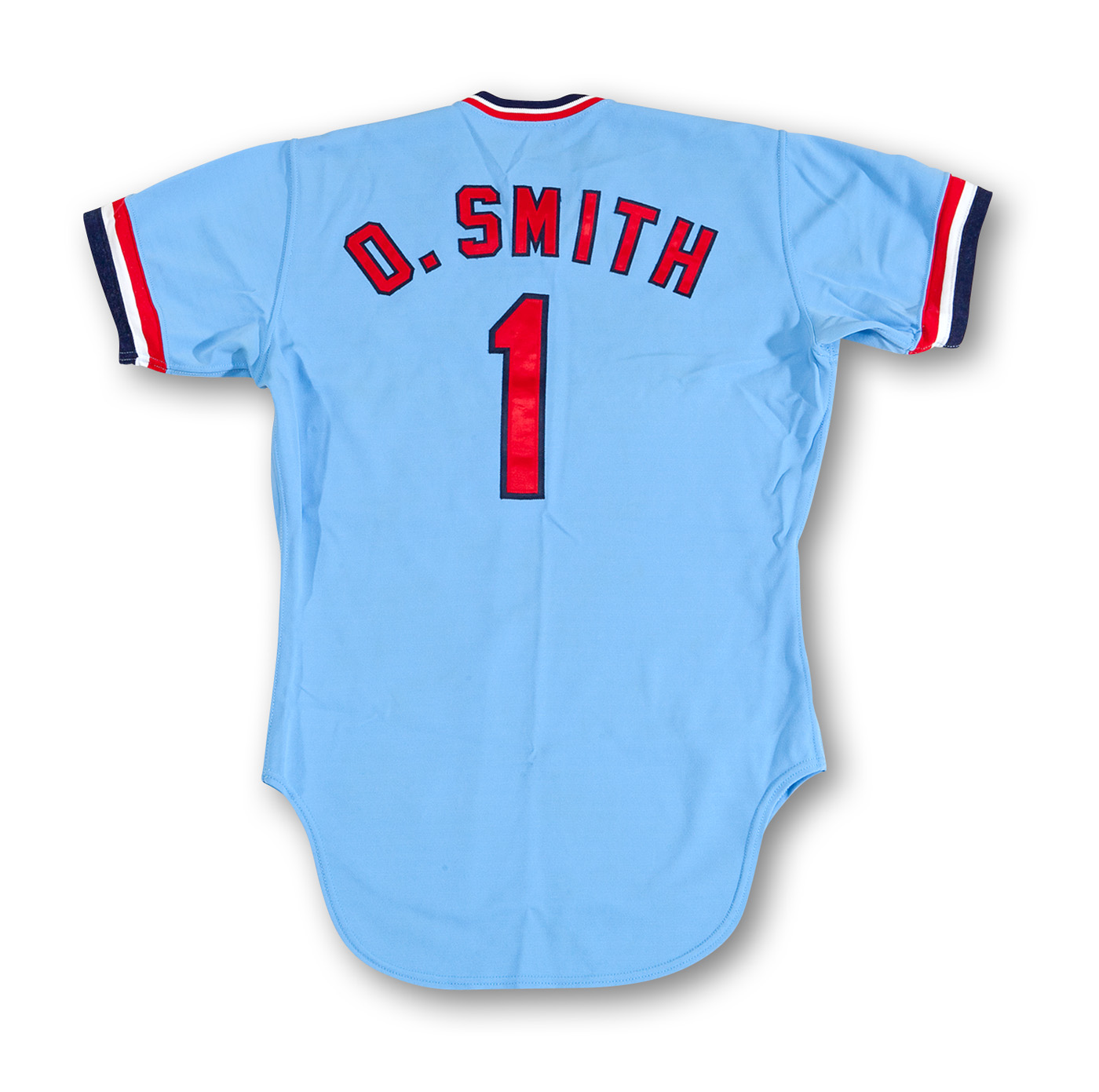 St. Louis Cardinals jersey worn by Hall of Famer Ozzie Smith. In a