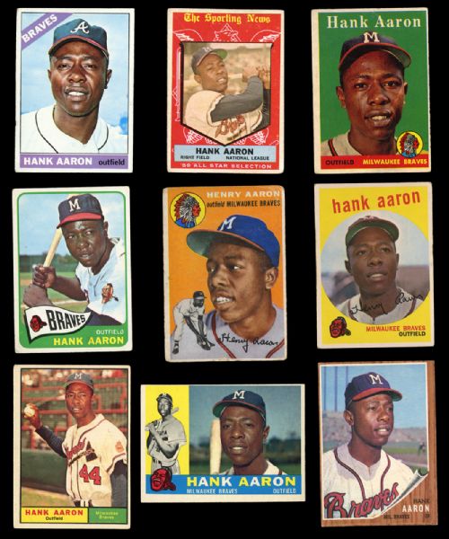 1954-69 TOPPS HANK AARON LOT OF 14 CARDS INCL. 1954 TOPPS ROOKIE CARD