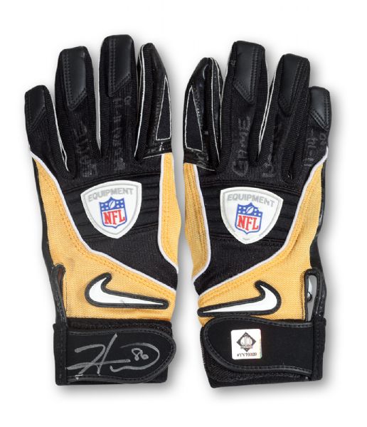 HINES WARD 11/14/2010 PITTSBURGH STEELERS NIKE  GAME WORN AND AUTOGRAPHED GLOVES 