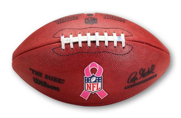 10/3/2010 NEW ORLEANS SAINTS VS. CAROLINA PANTHERS (PINK BREAST CANCER LOGO) NFL KICKOFF GAME USED FOOTBALL (NFL & PSA/DNA COA)