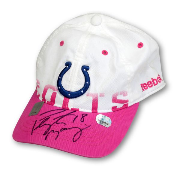 PEYTON MANNING OCTOBER 2010 INDIANAPOLIS COLTS GAME WORN AND AUTOGRAPHED PINK SIDELINE HAT (NFL AUCTIONS)