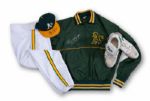 GOOSE GOSSAGES 1992-93 OAKLAND AS GAME WORN & SIGNED ITEMS INCLUDING WINDBREAKER JACKET, CAP, HOME PANTS AND PONY TURF SHOES (GOSSAGE LOA)