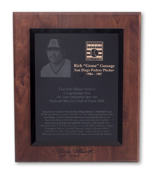 GOOSE GOSSAGES 2008 SIGNED HALL OF FAME INDUCTION CONGRATULATORY PLAQUE FROM SAN DIEGO PADRES (GOSSAGE LOA)