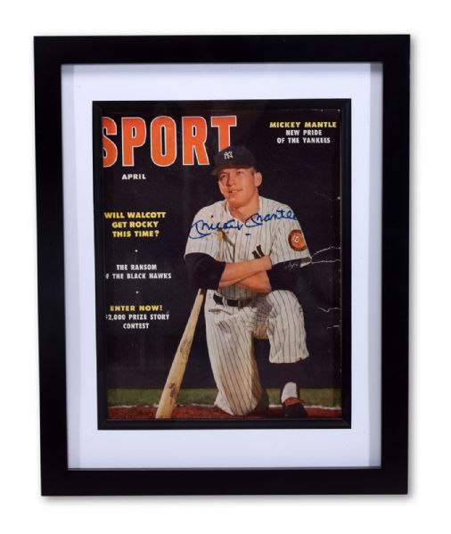 MICKEY MANTLE SIGNED 1953 SPORT MAGAZINE IN SHADOWBOX FRAME