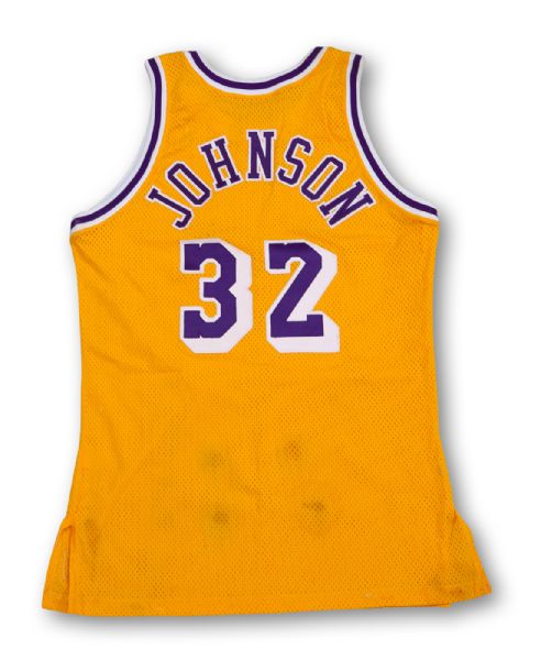 MAGIC JOHNSON 1992-93 LOS ANGELES LAKERS EXHIBITION GAME WORN AND SIGNED HOME JERSEY (EXCEPTIONAL PROVENANCE)