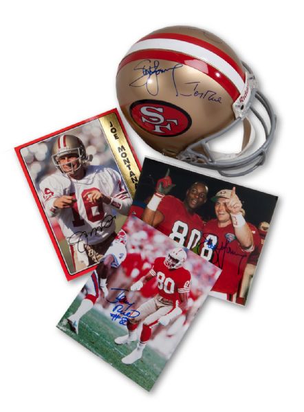 SAN FRANCISCO 49ERS MULTI-SIGNED HALL OF FAME HELMET (4 SIGS) WITH (3) AUTOGRAPHED 8 X 10 IMAGES (INCL. MONTANA, RICE & YOUNG)