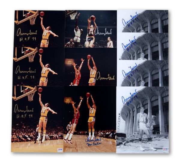 JERRY WEST SIGNED 8 X 10 PHOTO LOT OF 9 (5 DIFFERENT)