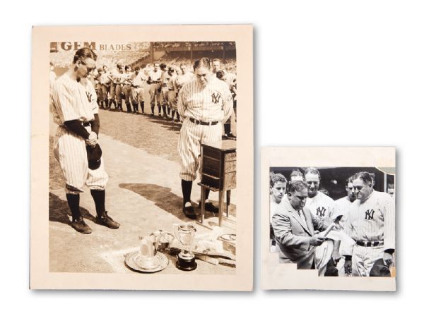OUTSTANDING LARGE FORMAT JULY 4, 1939 "LOU GEHRIG DAY" 10"X12.5" ORIGINAL PHOTOGRAPH WITH RELATED SPORTING NEWS ORIGINAL PHOTO 