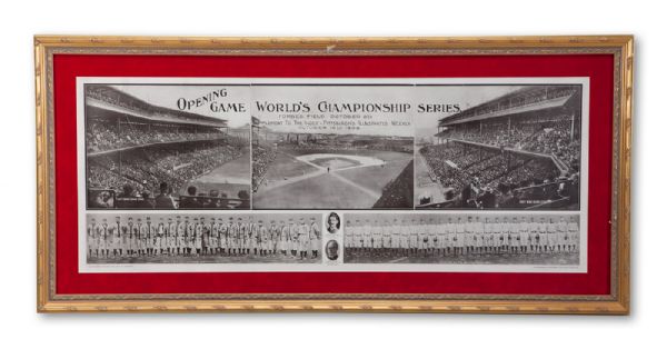 1909 WORLD SERIES OPENING GAME PANORAMIC PHOTOGRAPH SUPPLEMENT DISPLAY - PITTSBURGH VS. DETROIT, FEATURING COBB AND WAGNER