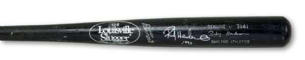 1993 RICKEY HENDERSON GAME-USED AND SIGNED LOUISVILLE SLUGGER PROFESSIONAL MODEL BAT