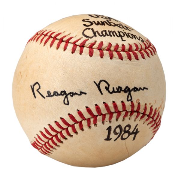 UNIQUE 1984 RONALD "REAGAN REAGAN" SINGLE SIGNED BASEBALL