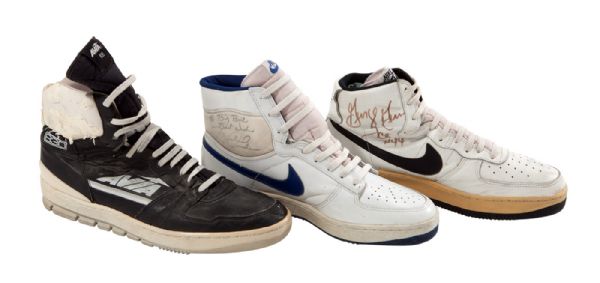 LOT OF (3) SIGNED SHOES INCLUDING MICHAEL JORDAN, GEORGE GERVIN AND ROBERT PARRISH (GAME WORN) (FICKE LOA)