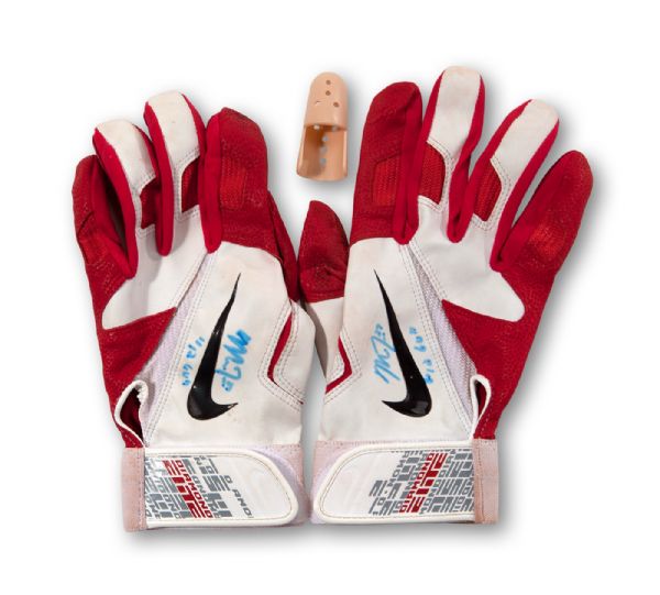2012 MIKE TROUT AUTOGRAPHED GAME WORN BATTING GLOVES WITH FINGER BRACE INSERT (TROUT LOA)