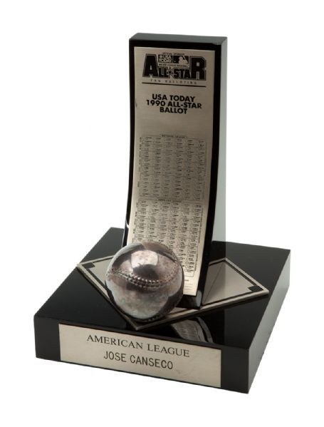 1990 JOSE CANSECO USA TODAY ALL-STAR BALLOT AWARD FOR AMERICAN LEAGUE TOP VOTE GETTER