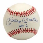 MICKEY MANTLE SINGLE SIGNED BASEBALL WITH SCARCE "NO. 6" NOTATION