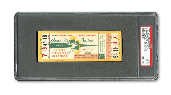 1961 NFL CHAMPIONSHIP (GREEN BAY PACKERS - NEW YORK GIANTS)(VINCE LOMBARDIS FIRST NFL TITLE) FULL UNUSED TICKET VG-EX PSA 4