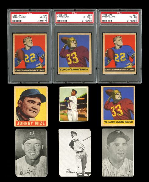 MOSTLY 1947 THRU 1950 CHILDHOOD BASEBALL & FOOTBALL CARD COLLECTION OF OVER 250 CARDS 