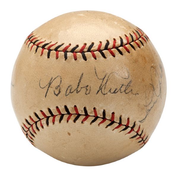 BABE RUTH AND LOU GEHRIG SIGNED BASEBALL WITH PHOTO PROVENANCE