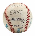 GOOSE GOSSAGES 8/8/1994 SIGNED & INSCRIBED GAME BALL FROM 310TH AND FINAL CAREER SAVE - SEATTLE MARINERS AT TEXAS RANGERS (GOSSAGE LOA)