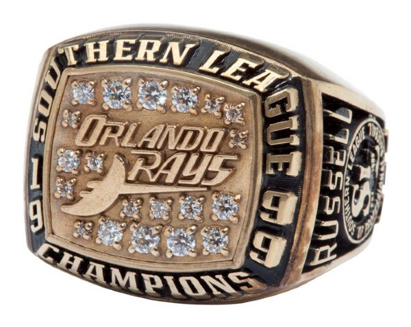 BILL RUSSELLS 1999 ORLANDO RAYS SOUTHERN LEAGUE CHAMPIONSHIP RING (RUSSELL LOA)