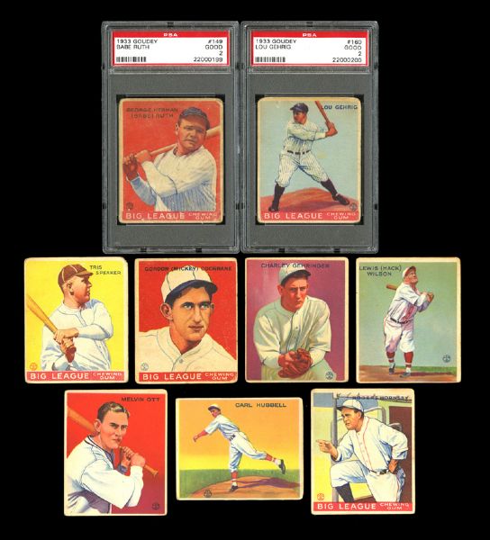 1933 GOUDEY BASEBALL PARTIAL SET (155/240) WITH 36 HALL OF FAMERS INC RUTH AND GEHRIG