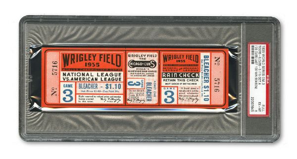 1935 CHICAGO CUBS GAME 3 WORLD SERIES FULL TICKET EX-MT PSA 6 (1 of 3)