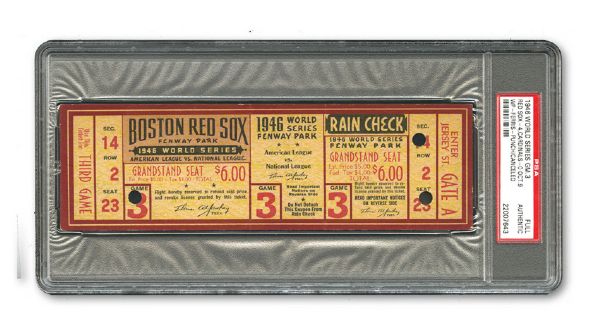 1946 BOSTON RED SOX GAME 3 WORLD SERIES FULL TICKET