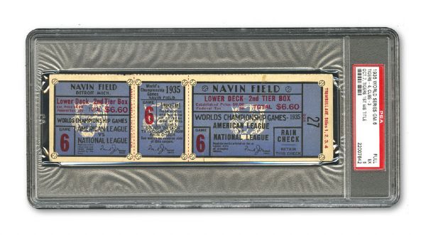 1935 DETROIT TIGERS GAME 6 WORLD SERIES FULL TICKET