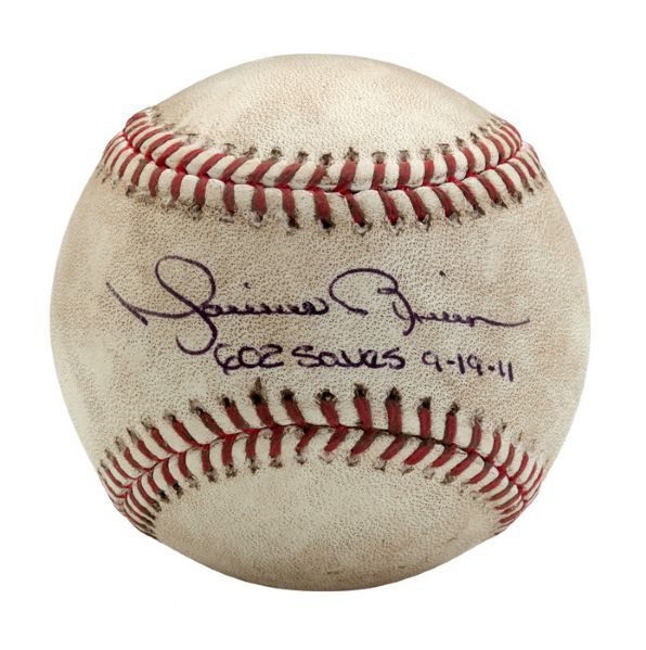 MARIANO RIVERA GAME USED AND INSCRIBED OML (SELIG) BASEBALL FROM HIS RECORD BREAKING 602ND CAREER SAVE