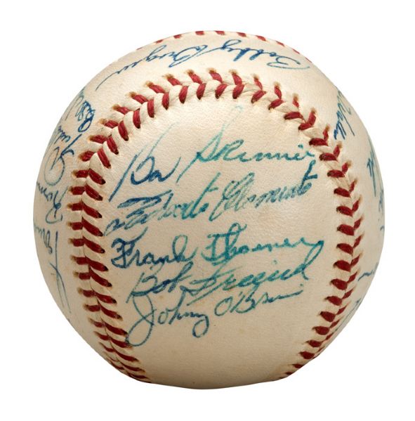 1956 PITTSBURGH PIRATES TEAM SIGNED ONL (GILES) BASEBALL INCL. 2ND YEAR ROBERTO CLEMENTE