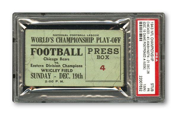 1943 NFL CHAMPIONSHIP GAME (CHICAGO BEARS - WASHINGTON REDSKINS) PRESS BOX TICKET STUB