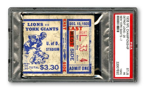 1935 NFL CHAMPIONSHIP GAME (DETROIT LIONS - NEW YORK GIANTS) TICKET STUB