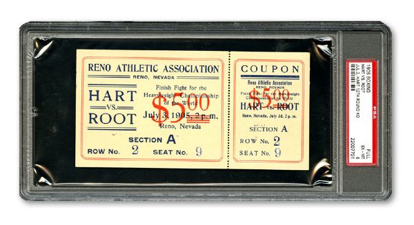 JULY 3, 1905 MARVIN HART VS JACK ROOT WORLD HEAVYWEIGHT CHAMPIONSHIP FIGHT FULL TICKET EX-MT PSA 6 (1/1)