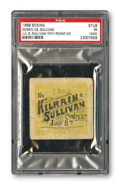 JULY 8, 1889 JOHN L. SULLIVAN VS JAKE KILRAIN US HEAVYWEIGHT CHAMPIONSHIP TICKET STUB PR PSA 1 (MK) (1/1)