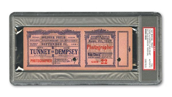 SEPTEMBER 22, 1927 GENE TUNNEY VS JACK DEMPSEY WORLD HEAVYWEIGHT CHAMPIONSHIP FIGHT FULL PHOTOGRAPHER PROOF TICKET PSA AUTHENTIC