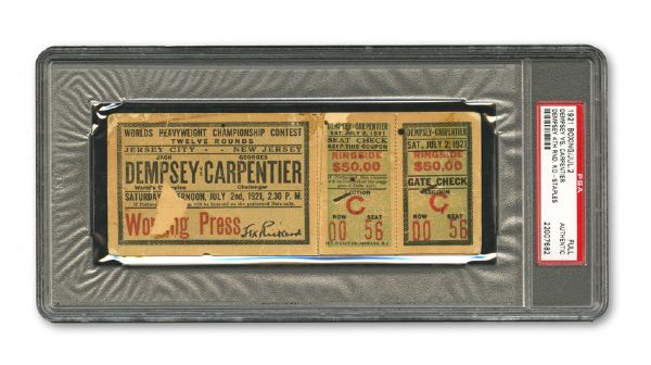 JULY 2, 1921 JACK DEMPSEY VS GEORGES CARPENTIER WORLD HEAVYWEIGHT CHAMPIONSHIP FIGHT FULL WORKING PRESS TICKET PSA AUTHENTIC
