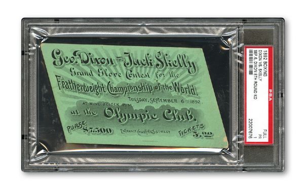 SEPTEMBER 6, 1892 GEORGE DIXON VS JACK SKELLY WORLD FEATHERWEIGHT CHAMPIONSHIP FIGHT FULL TICKET PR PSA 1 (1/1)