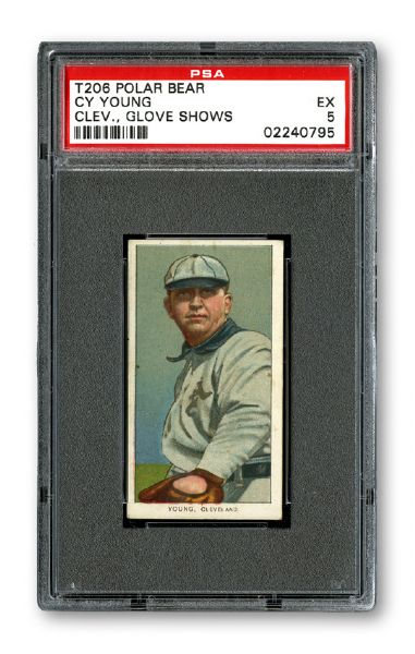 1909-11 T206 CY YOUNG (CLEVELAND, GLOVE SHOWS) EX PSA 5