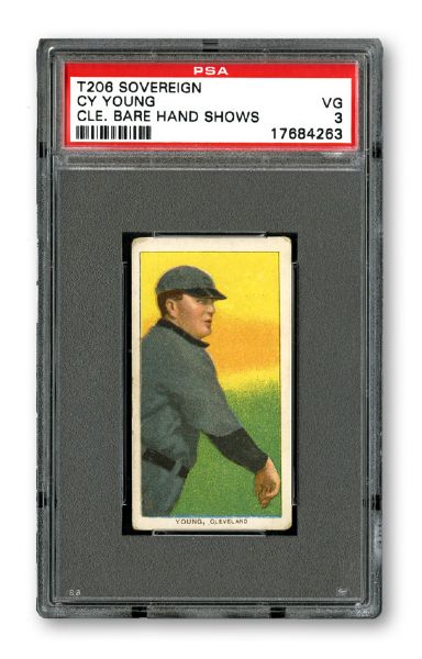 1909-11 T206 CY YOUNG (CLEVELAND, BARE HAND SHOWS) VG PSA 3