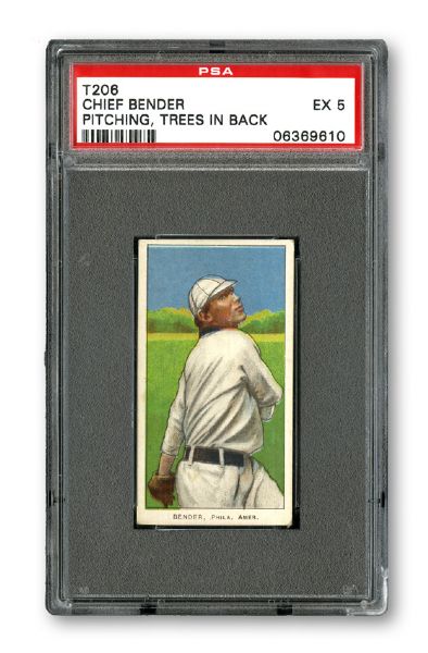 1909-11 T206 CHIEF BENDER (PITCHING, TREES IN BACK) EX PSA 5
