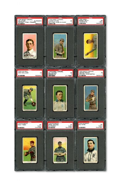 1909-11 T206 BASEBALL PR PSA 1 LOT OF 11 INC. EVERS (CHICAGO, CUBS ON SHIRT), DAHLEN (BROOKLYN), BROWN (WASHINGTON), PELTY (HINDU BACK), AND 4 SOUTHERN LEAGUES 