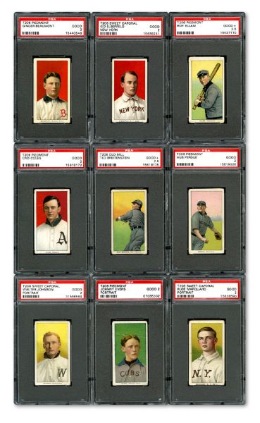 1909-11 T206 BASEBALL GD+ PSA 2.5 (5) AND GD PSA 2 (13) LOT OF 18 INC JOHNSON (PORTRAIT), EVERS (PORTRAIT), MARQUARD (PORTRAIT), AND 7 SOUTHERN LEAGUES