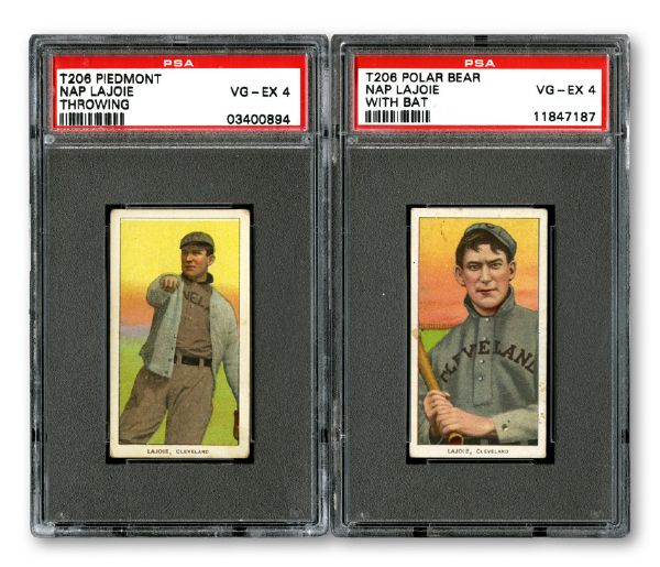 1909-11 T206 NAP LAJOIE (THROWING) AND NAP LAJOIE (WITH BAT) - BOTH VG-EX PSA 4