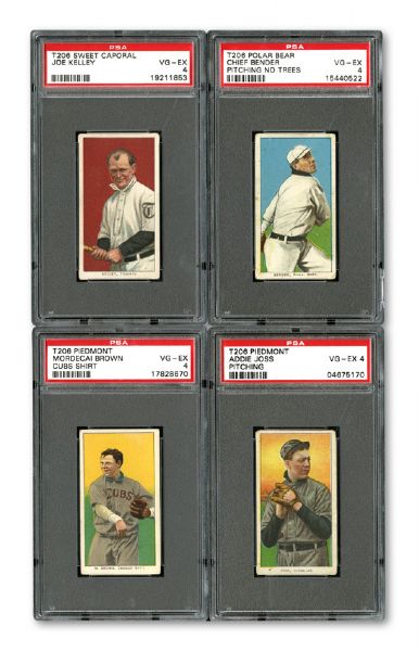 1909-11 T206 VG-EX PSA 4 HALL OF FAME LOT OF 4 - JOSS, KELLY, BENDER, AND BROWN