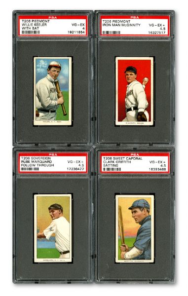 1909-11 T206 VG-EX+ PSA 4.5 (3) AND VG-EX PSA 4 (1) HALL OF FAME LOT OF 4 - KEELER, MARQUARD, MCGINNITY, AND GRIFFITH