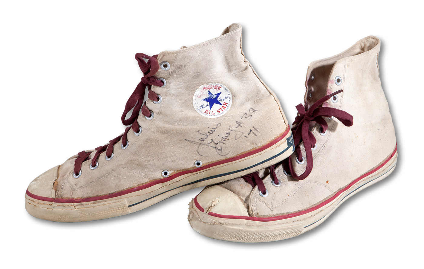 Lot Detail - 1970-71 JULIUS ERVING UMASS REDMEN GAME WORN AND AUTOGRAPHED  CONVERSE SHOES - ONLY KNOWN PAIR FROM COLLEGE! (TEAMMATE LOA)