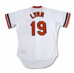 1987 FRED LYNN AUTOGRAPHED BALTIMORE ORIOLES GAME WORN HOME JERSEY (NSM COLLECTION)