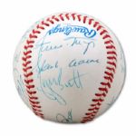 SIXTEEN 3000 HIT CLUB MEMBERS SIGNED OAL (BROWN) BASEBALL (NSM COLLECTION)